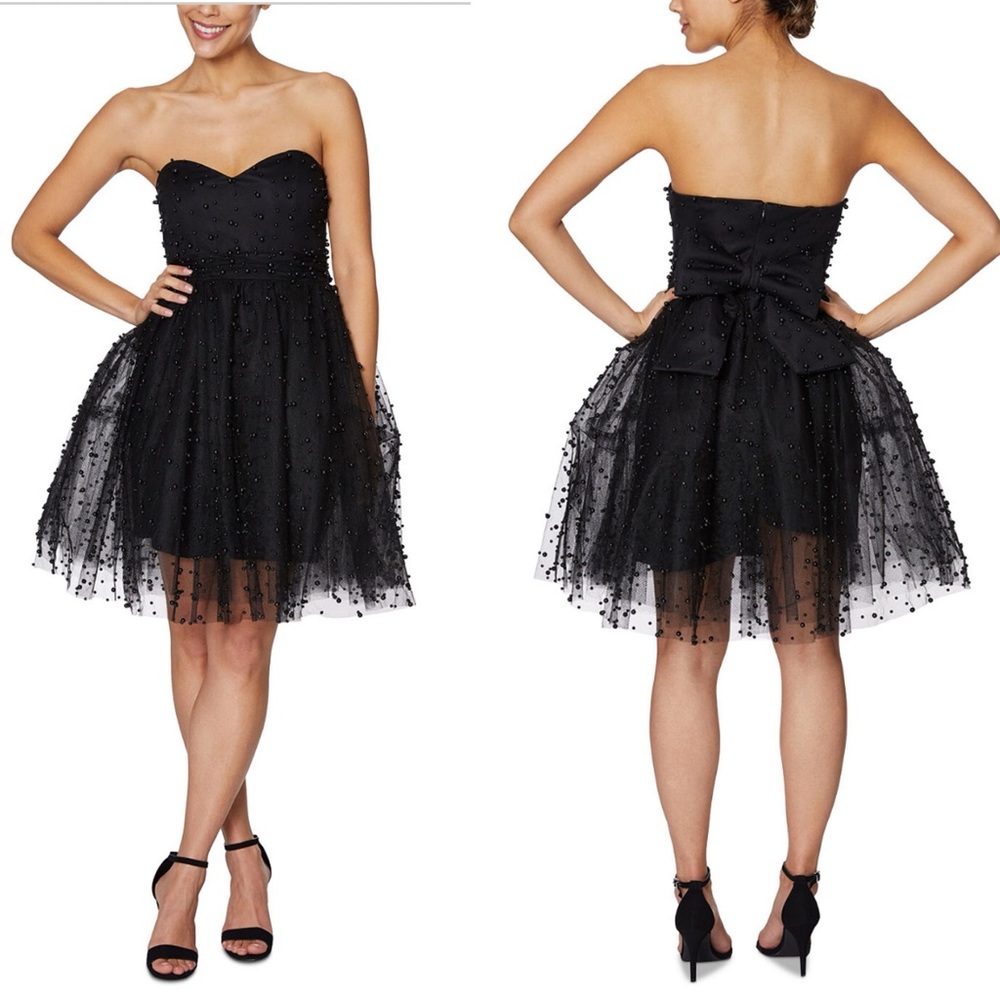 Betsey Johnson Women's Pearl Party Strapless Mini Ball Dress Black Pearls NWT